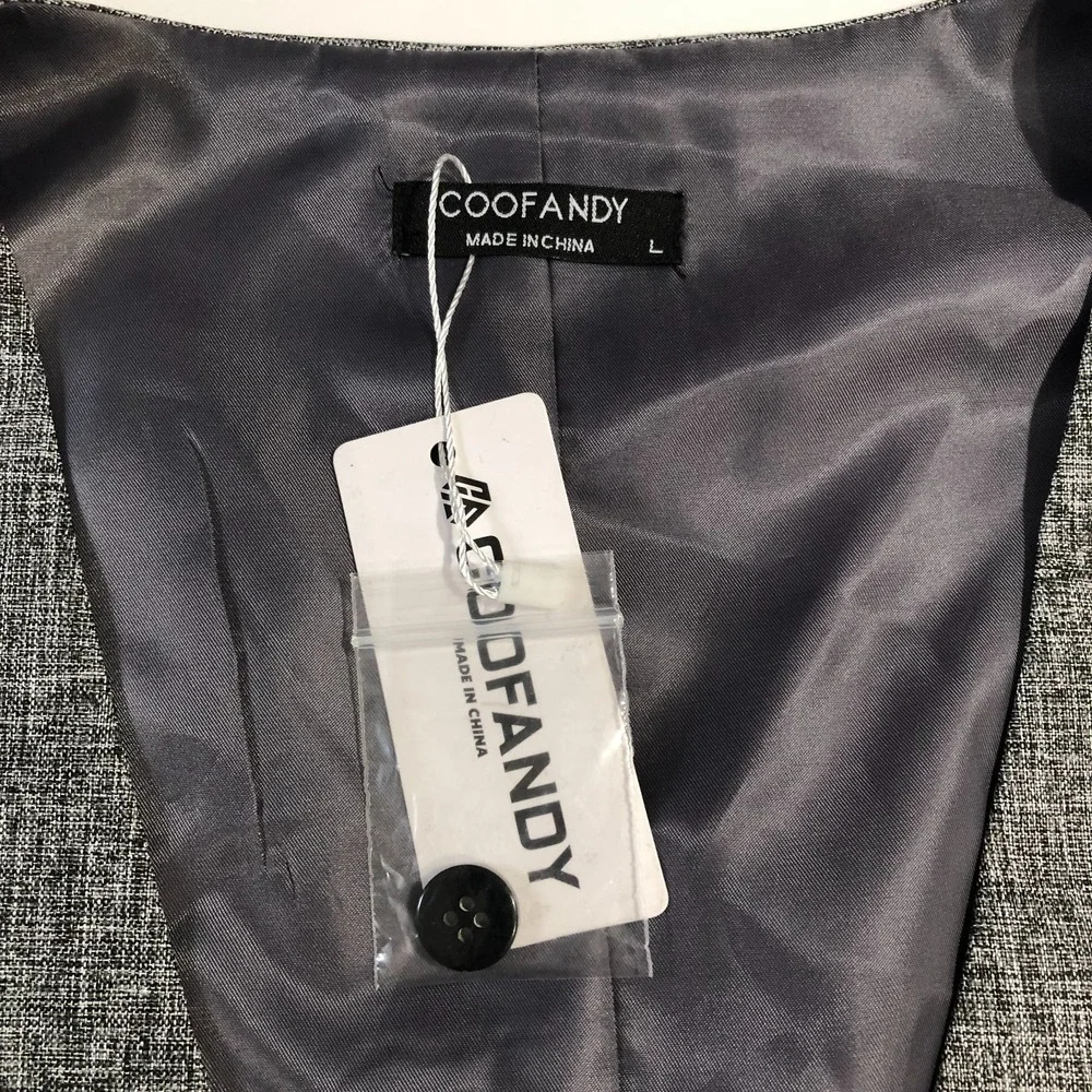 Coofandy Vest Mens Large Gray Buttoned Sleeveless Dress Waistcoat Classic Formal